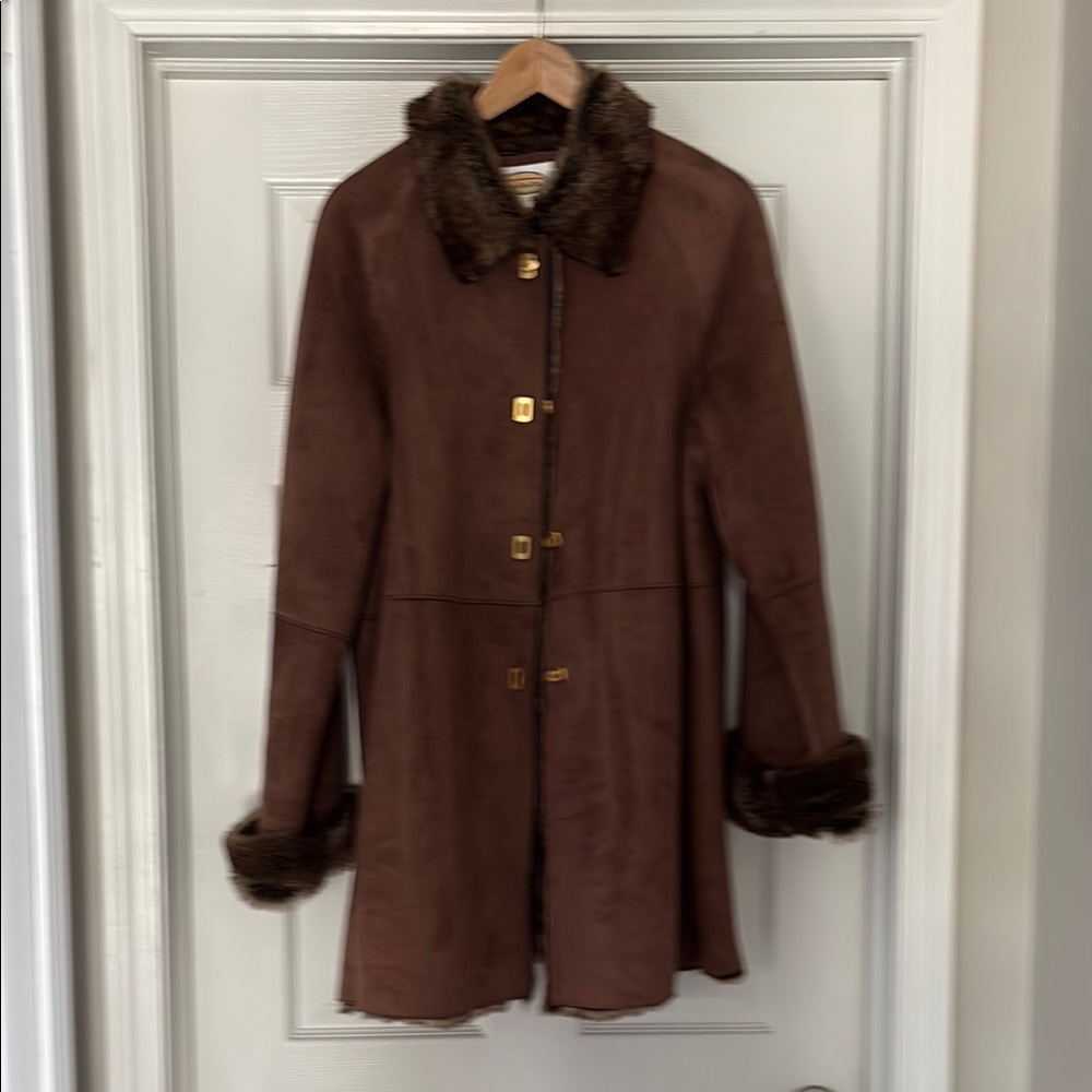 Brown Faux Fur Trimmed Coat